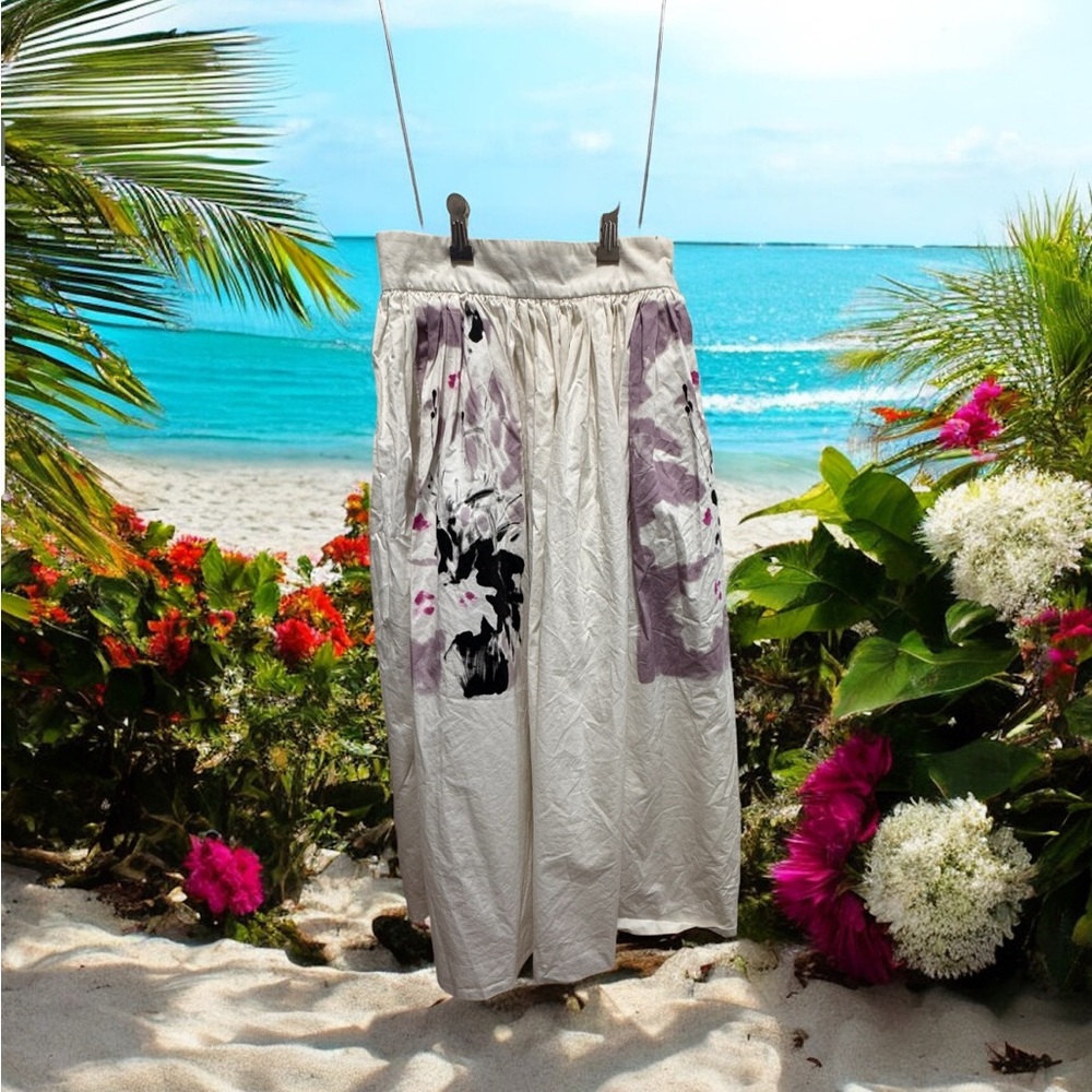 Dries Van Noten White and Black Floral Midi cotton Skirt EU 34/US 2 - Picture 3 of 9